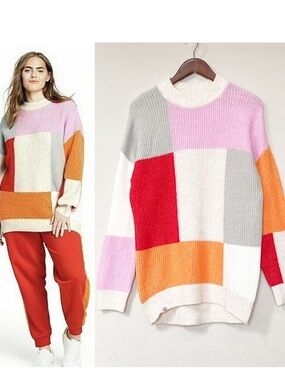 Lego x Target Colorblock Crewneck Sweater in Pink, Red, Orange, Gray, Cream